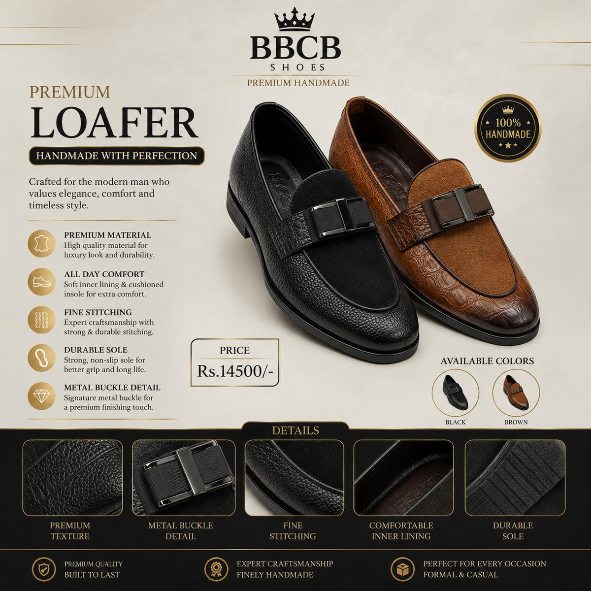 BBCB Premium Handmade Metal Buckle Loafers – Luxury Leather Loafers for Men