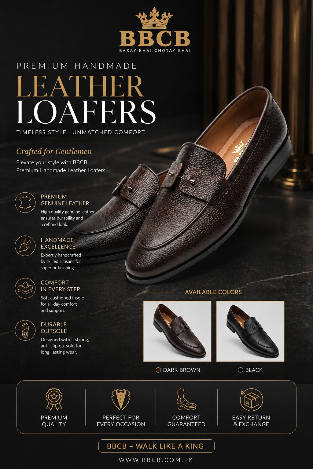 BBCB Premium Handmade Genuine Leather Loafers – Elegant Bit Design | Men’s Formal & Casual Shoes