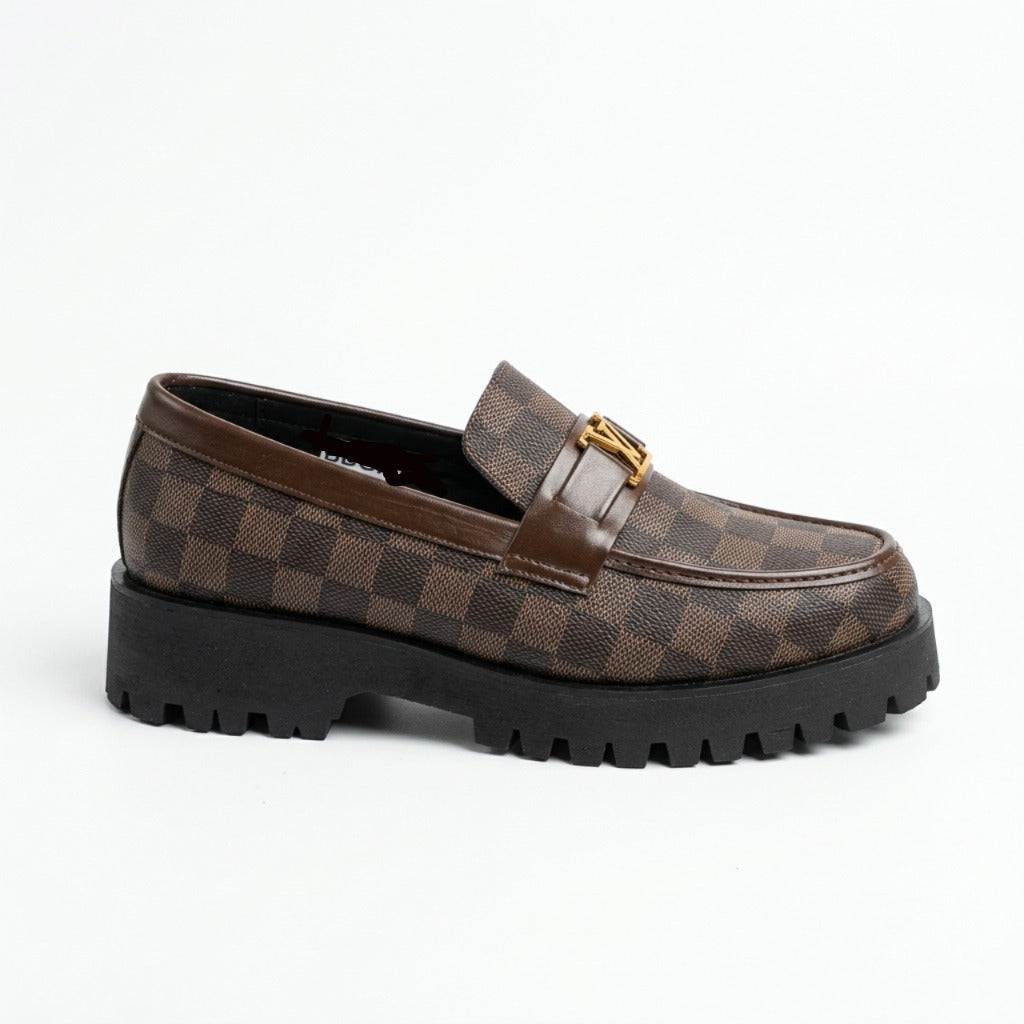 Premium BBCB Men’s Loafers – Luxury Checkered Pattern | Brown & Black