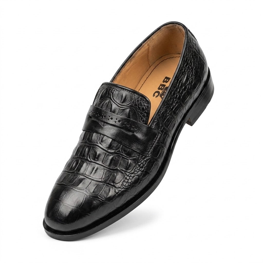 BBCB Premium Handmade Genuine Leather Loafers – Classic Crocodile Texture | Men’s Formal & Casual Shoes