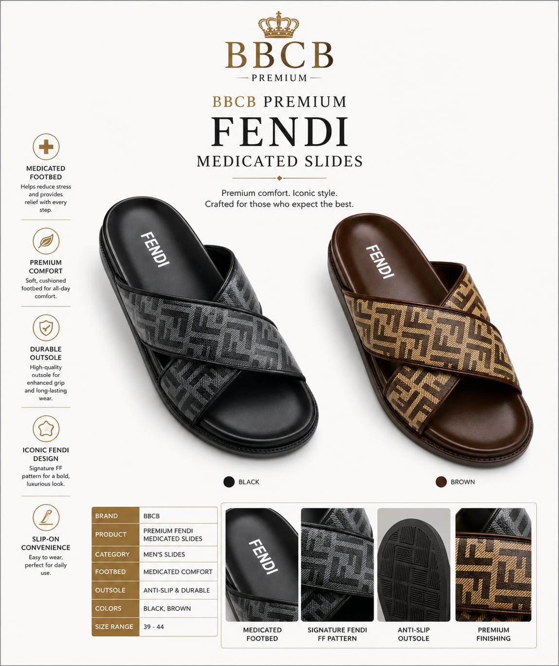 Fendi Medicated Slides – Premium Comfort Designer-Inspired Slip-On Sandals