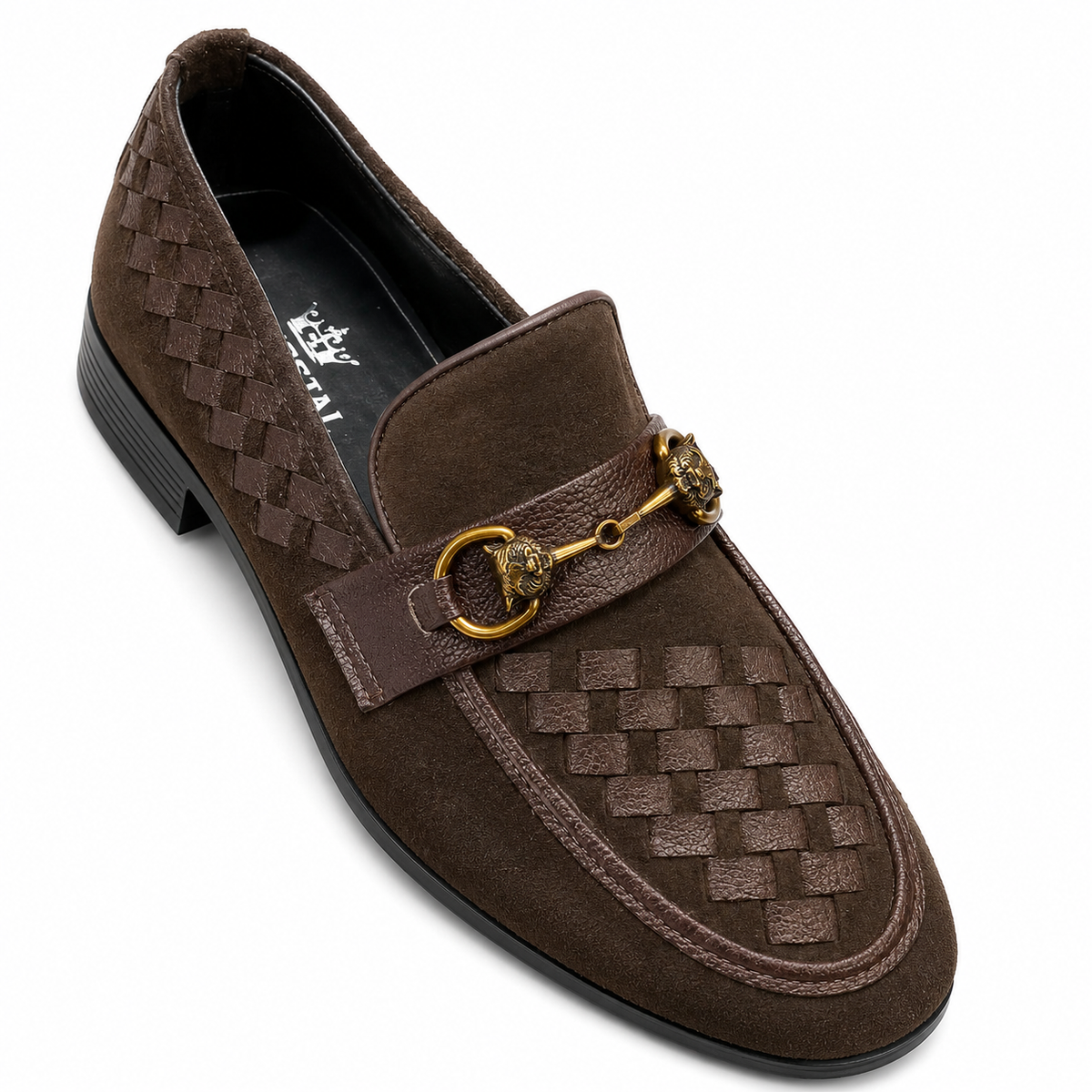BBCB Crystal Collection Premium Handmade Leather Loafers | Luxury Woven Design & Gold Buckle
