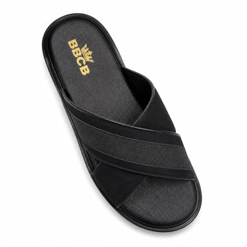 BBCB Premium Black Cross Strap Sandals for Men – Comfort & Anti-Slip Sole
