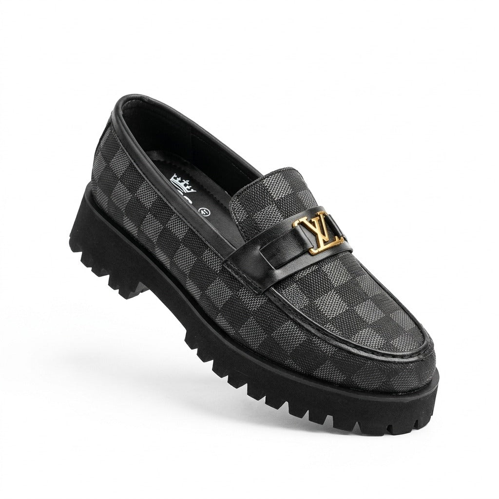 Premium BBCB Men’s Loafers – Luxury Checkered Pattern | Brown & Black
