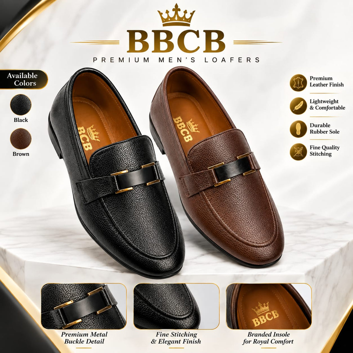 BBCB Premium Men's Loafers – Luxury Leather Finish & Durable Rubber Sole