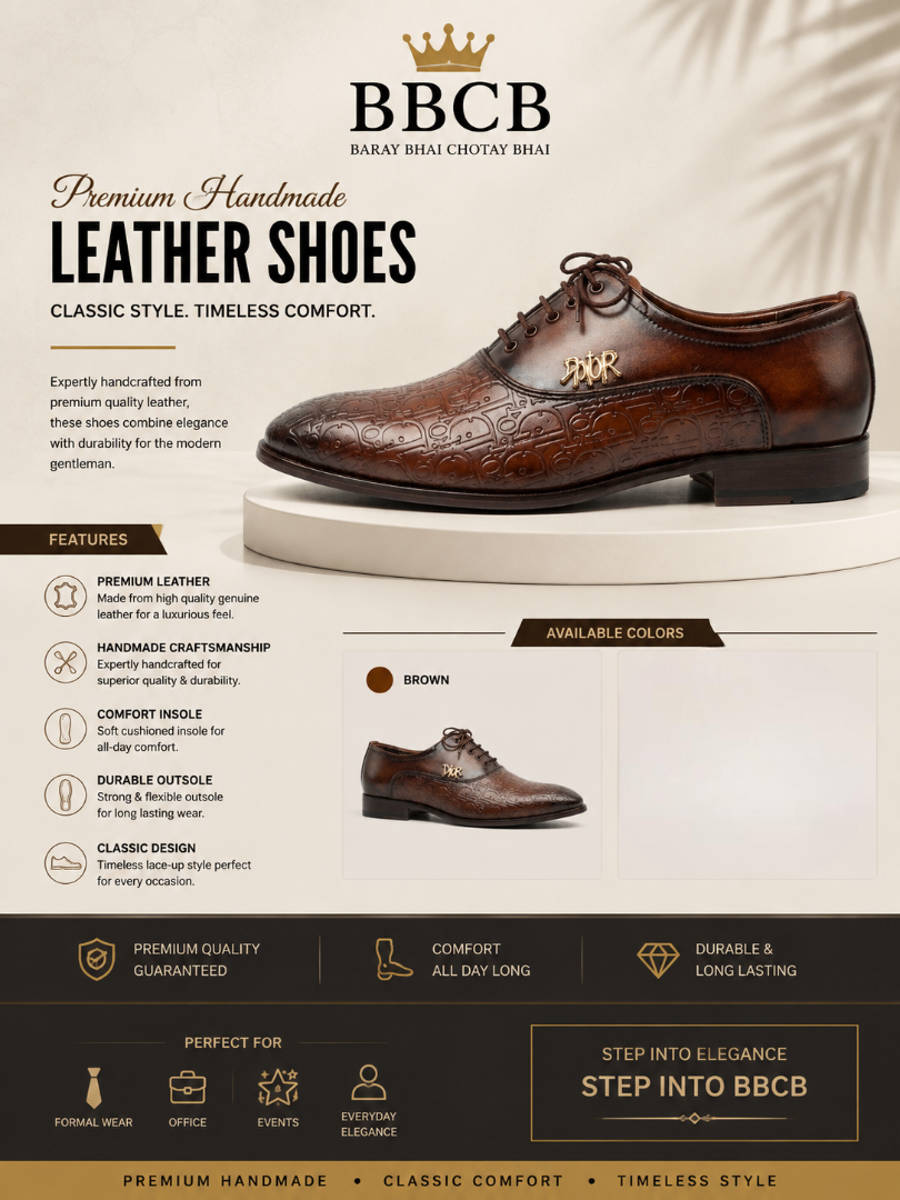 BBCB Premium Handmade Leather Shoes for Men – Luxury Textured Lace-Up Formal Shoes | Brown