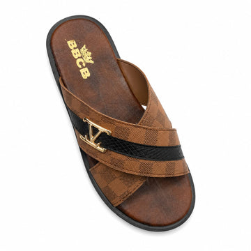 BBCB Premium Men’s Cross Strap Slide Sandals – Black & Brown