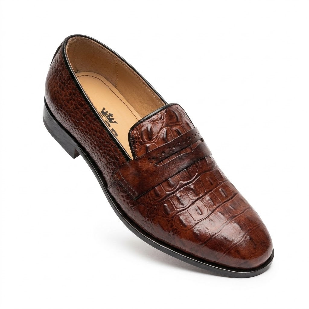 BBCB Premium Handmade Genuine Leather Loafers – Classic Crocodile Texture | Men’s Formal & Casual Shoes