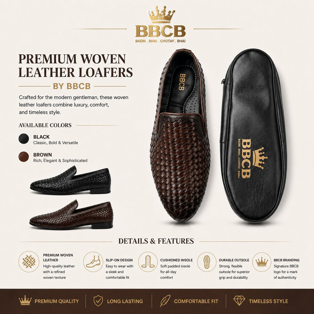 Premium Woven Leather Loafers for Men | BB﻿CB Slip-On Formal & Casual Shoes