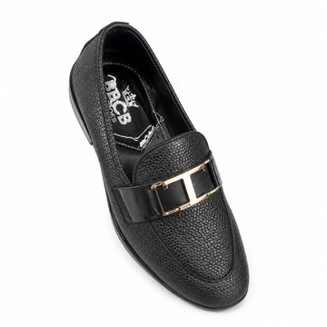 BBCB Premium Textured Leather Loafers for Men – Luxury Metal Buckle Design, Comfort Cushion Insole & Elegant Slip-On Style