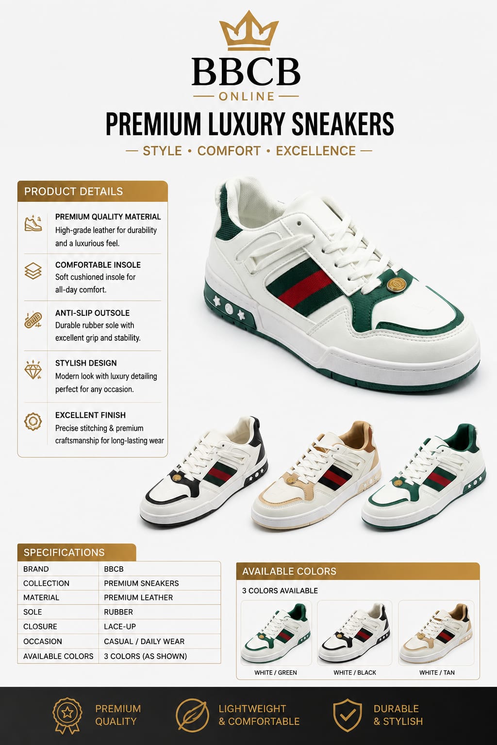 Premium Luxury Sneakers for Men | Stylish Leather Casual Shoes | BBCB Online
