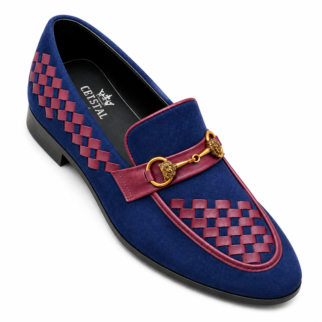 BBCB Crystal Collection Premium Handmade Leather Loafers | Luxury Woven Design & Gold Buckle