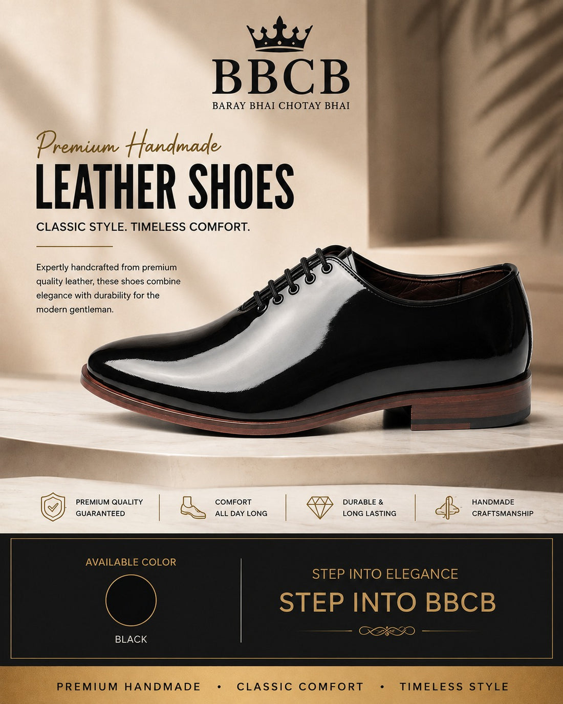BBCB Premium Handmade Leather Shoes for Men – Luxury Black Leather Lace-Up Formal Dress Shoes