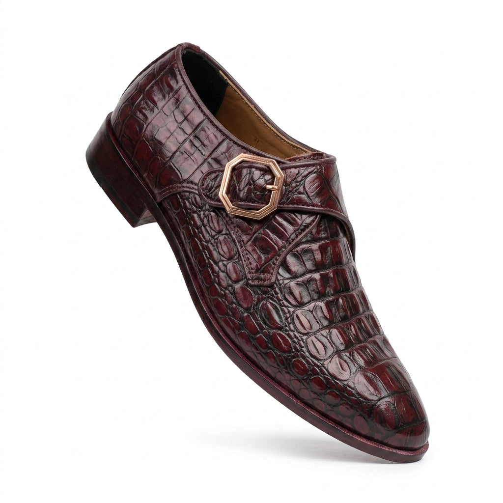 Premium Crocodile Monk Strap Formal Shoes for Men | BBCB Luxury Buckle Dress Shoes