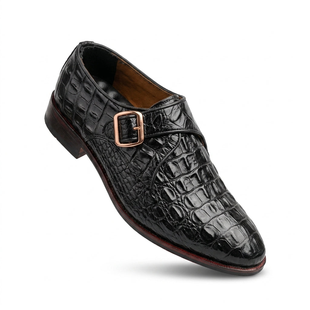 Premium Crocodile Monk Strap Formal Shoes for Men | BBCB Luxury Buckle Dress Shoes