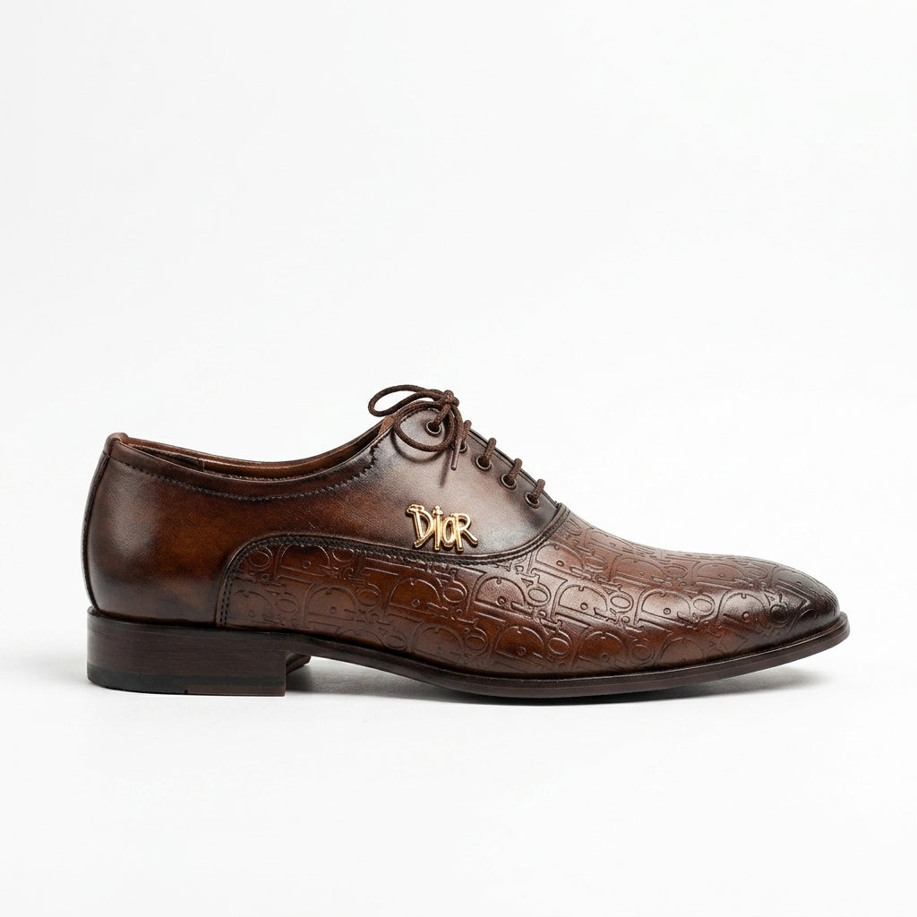 BBCB Premium Handmade Leather Shoes for Men – Luxury Textured Lace-Up Formal Shoes | Brown