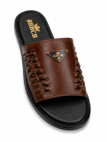 Parada Luxury Braided Leather Men's Slide Sandals – Premium Casual Comfort Slippers | Brown & Black