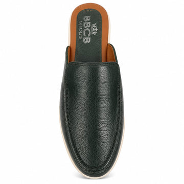 BBCB Premium Men's Black Leather Slip-On Mules – Soft Cushioned Casual Shoes