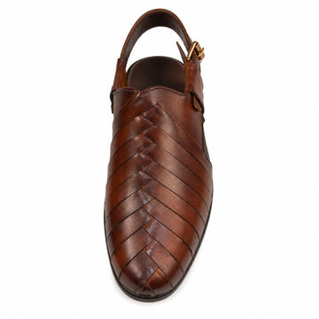 BBCB Men's Premium Handmade Leather Peshawari Sandals – Traditional Woven Design | Brown & Black