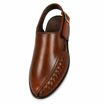BBCB Handmade Premium Leather Peshawari Sandal for Men – Woven Design | Black & Brown