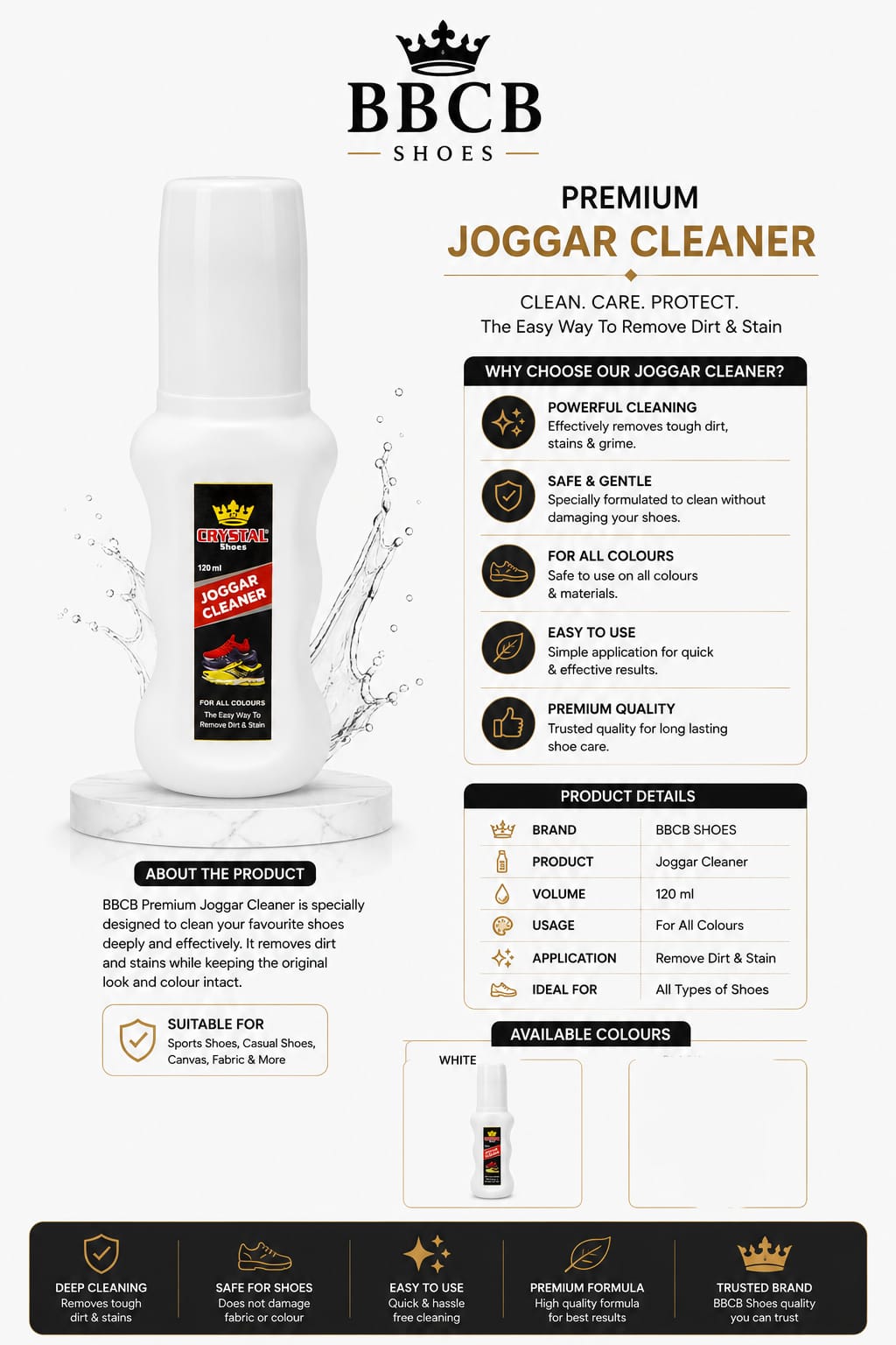 BBCB Premium Joggar Cleaner 120ml – Deep Cleaning Shoe Cleaner for Sneakers, Canvas & Sports Shoes