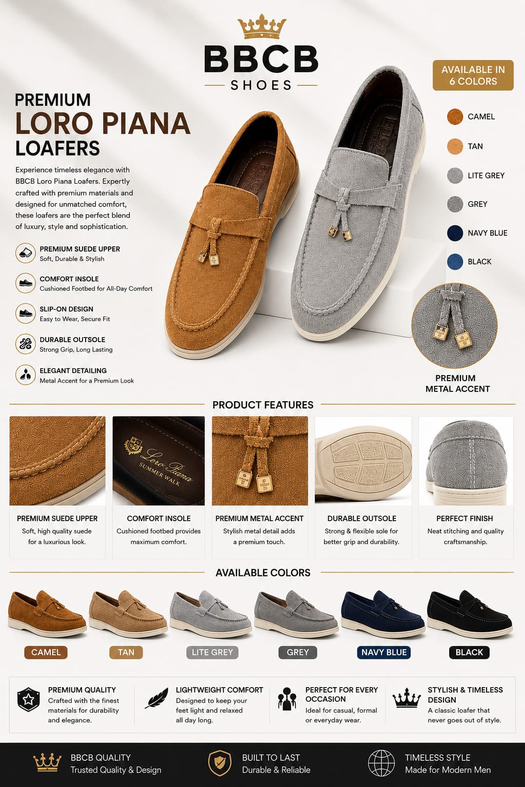 BBCB Premium Loro Piana Suede Loafers – Luxury Slip-On Casual Shoes for Men