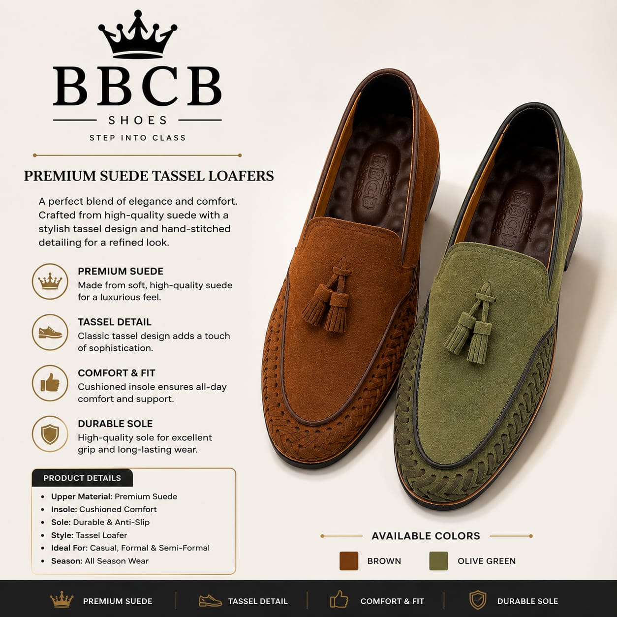 BBCB Premium Suede Tassel Loafers for Men – Luxury Slip-On Shoes | Casual, Formal & Semi-Formal