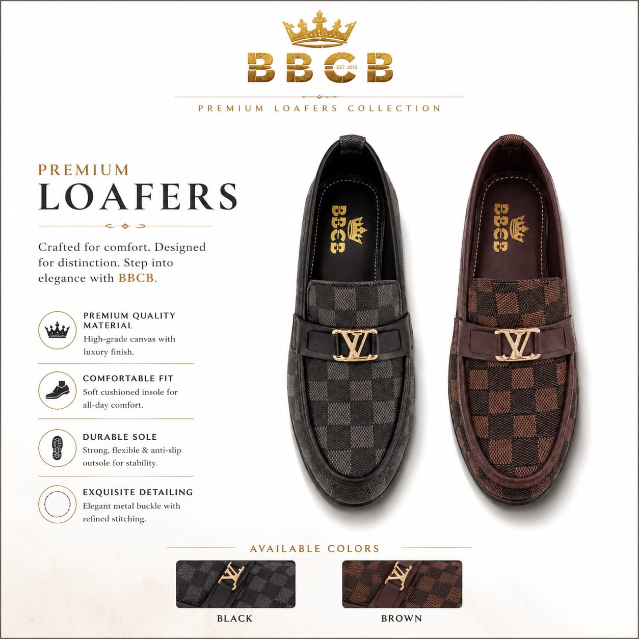 BBCB Premium Canvas Loafers for Men – Luxury Slip-On Casual & Formal Shoes with Gold Buckle