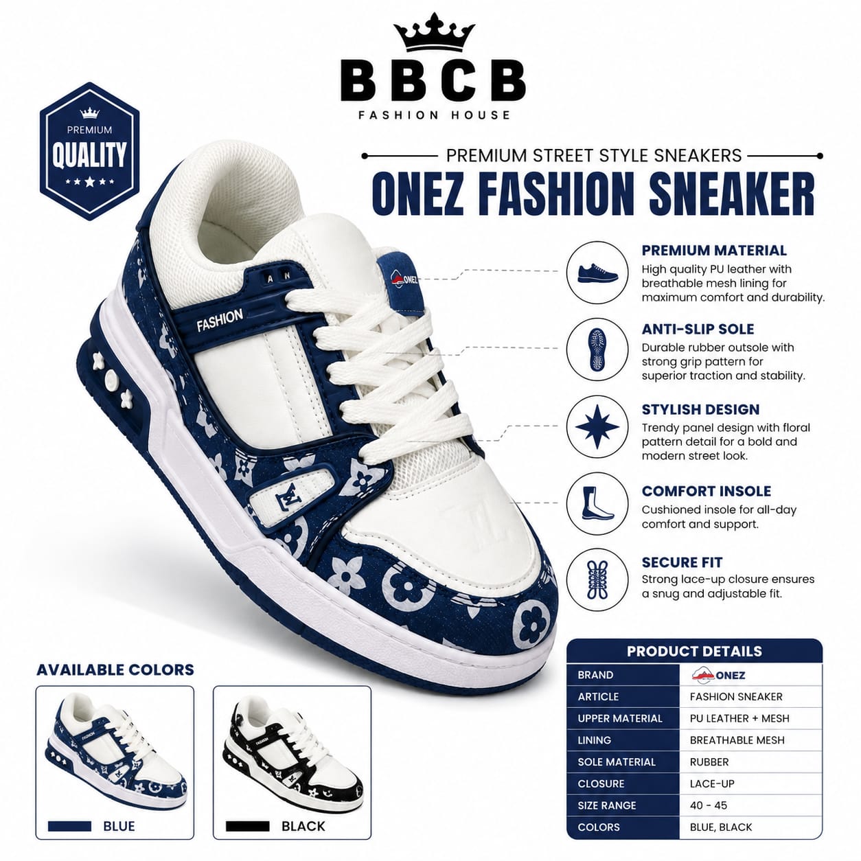 BBCB Fashion Sneakers for Men | Premium Street Style Lace-Up Casual Shoes | Comfortable & Durable