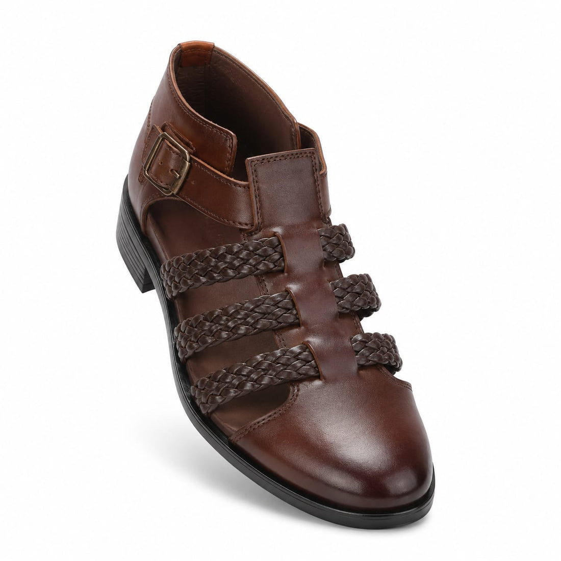 BBCB Premium Roman Sandals for Men | Braided Leather Strap Gladiator Sandals | Adjustable Buckle Casual & Formal Footwear