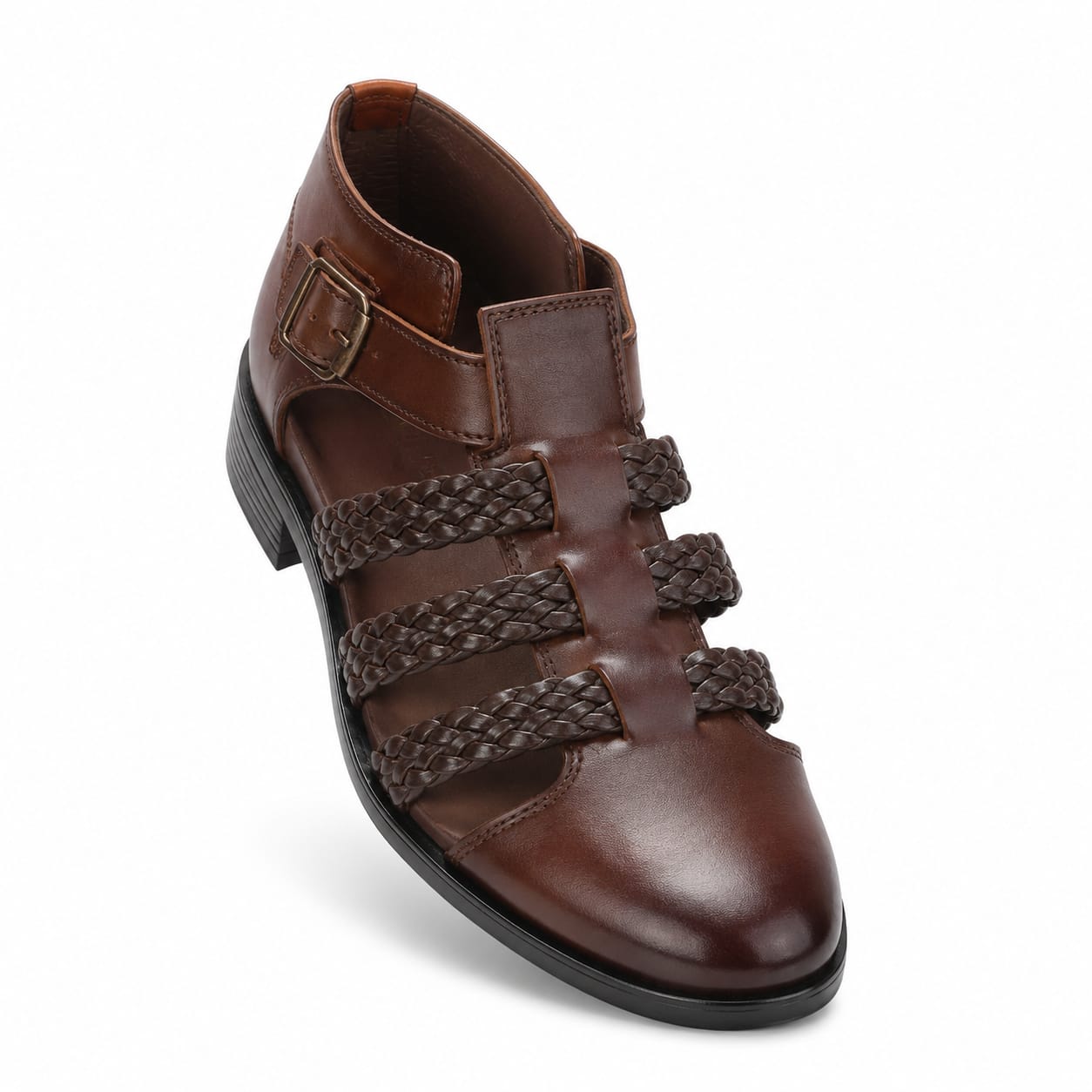 BBCB Premium Roman Sandals for Men | Braided Leather Strap Gladiator Sandals | Adjustable Buckle Casual & Formal Footwear