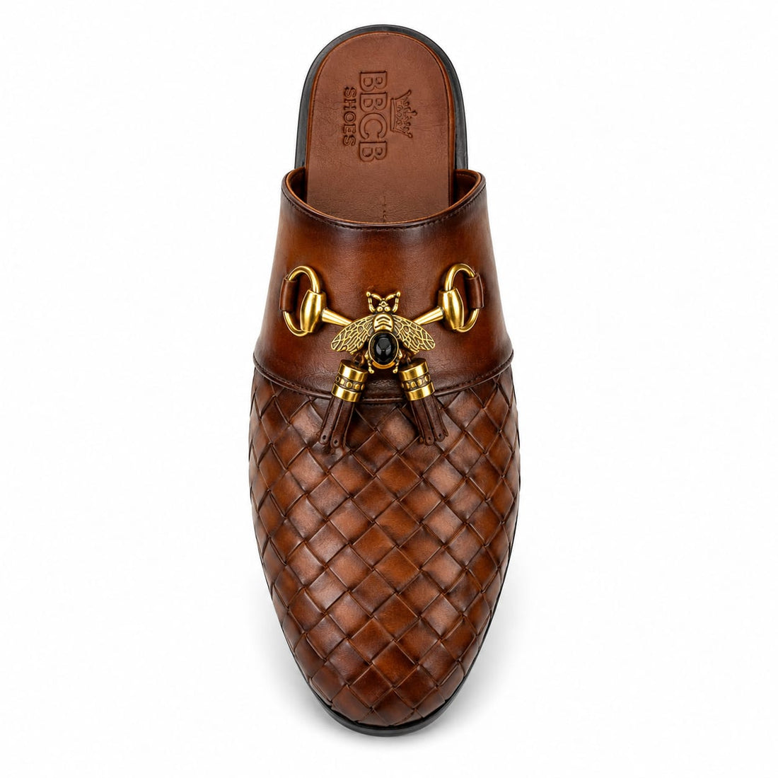 BBCB Woven Bee Slip-On Shoes for Men | Premium Synthetic Leather Luxury Mule Loafers | Black & Brown
