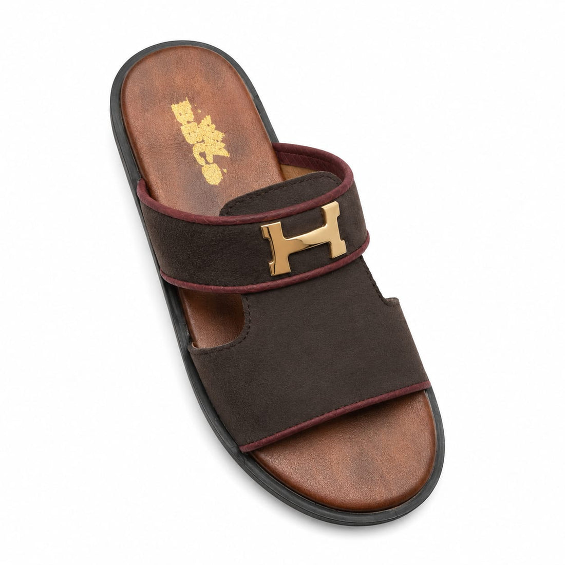 BBCB Premium Men’s Double Strap Slide Sandals – Navy Blue & Brown