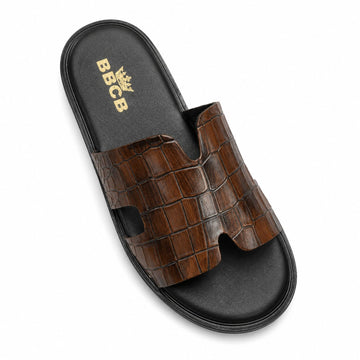 BBCB Premium Men’s H-Style Slide Sandals – Tan & Dark Brown