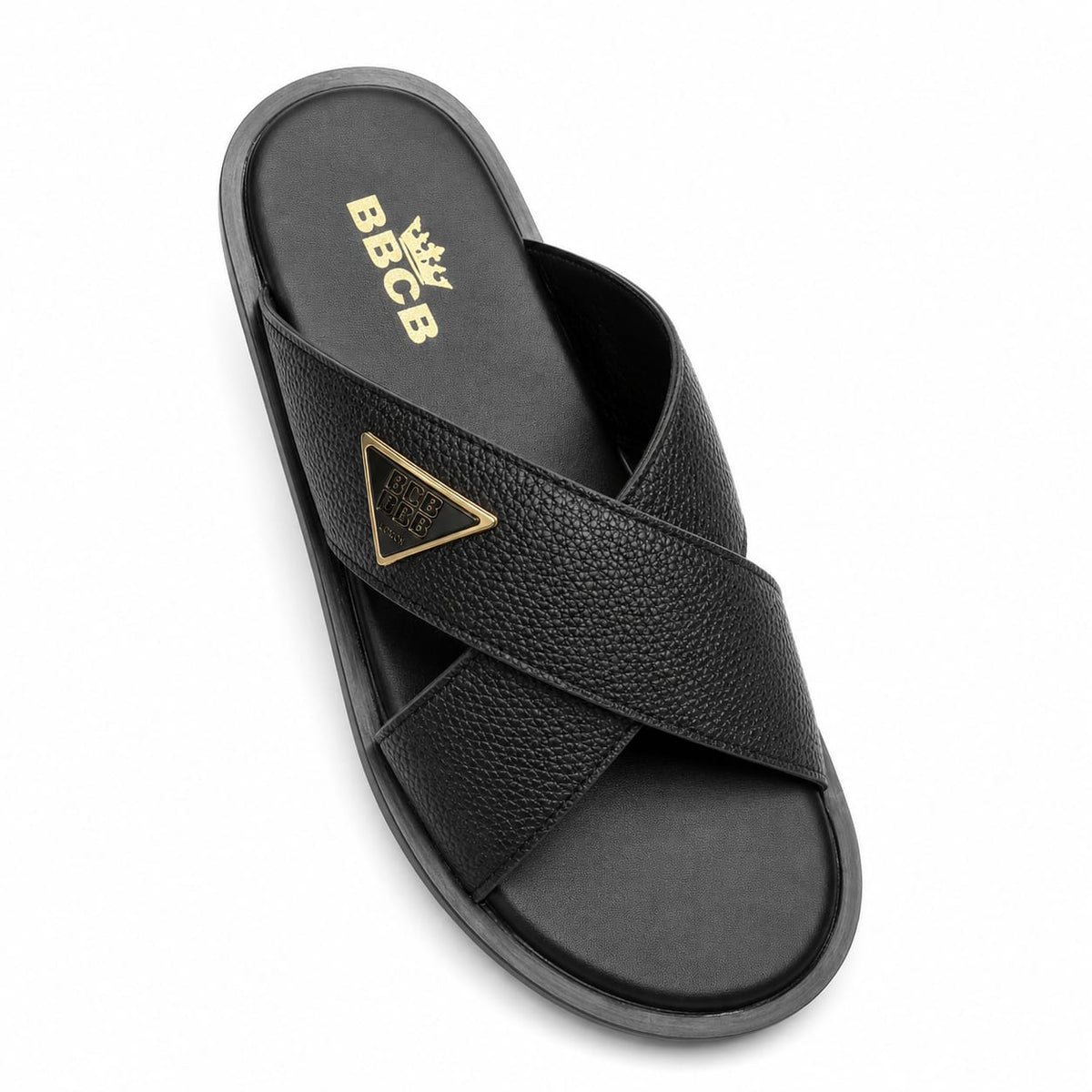 BBCB Premium Men's Cross Strap Slide Sandals – Textured PU Leather | Soft Cushion Footbed | Brown