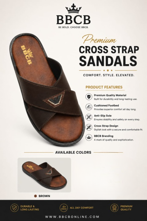 Premium Cross Strap Sandals for Men | Brown Stylish & Comfortable Footwear