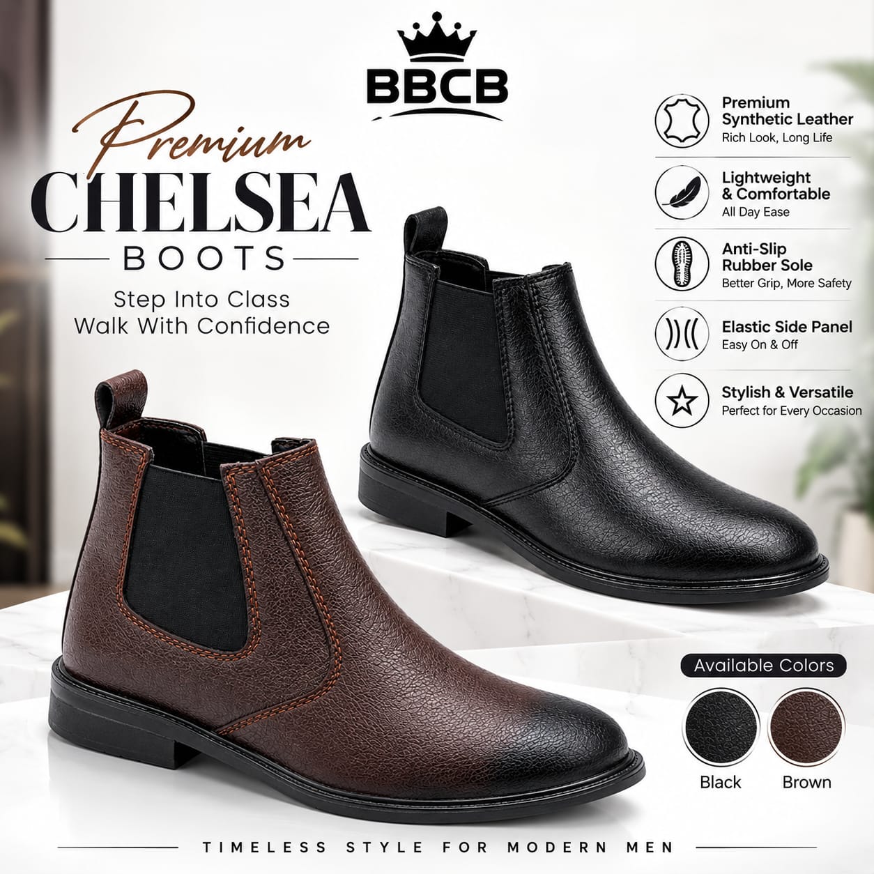 BBCB Premium Chelsea Boots for Men – Stylish Synthetic Leather Ankle Boots