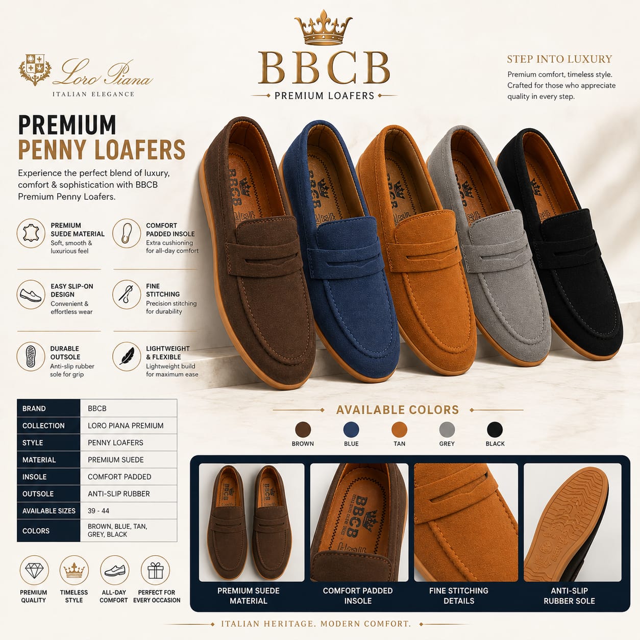 BBCB Loro Piana Premium Loafers – Luxury Suede Comfort Shoes for Men