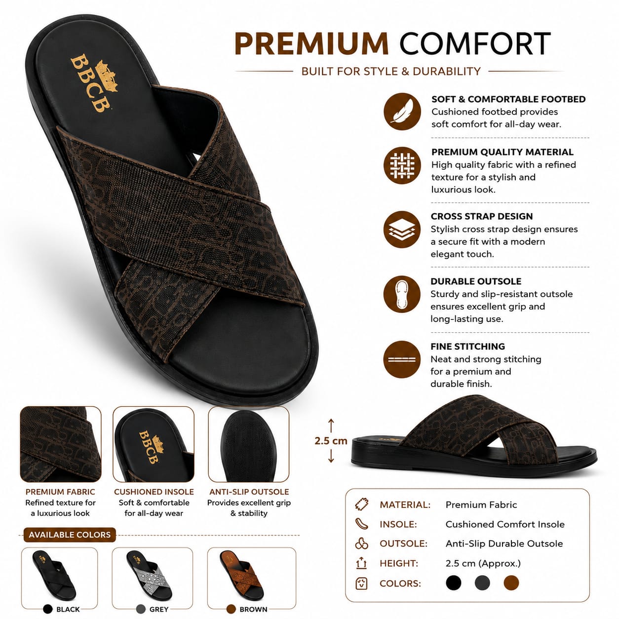 BBCB Premium Cross Strap Slide Sandals for Men – Luxury Cushioned Casual Slip-On Slippers