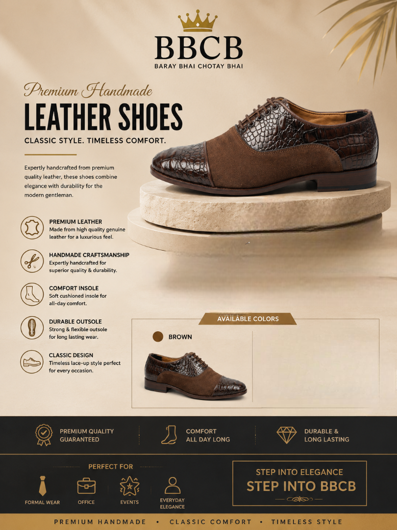 BBCB Premium Handmade Leather Shoes for Men – Textured Genuine Leather Lace-Up Formal Shoes | Brown