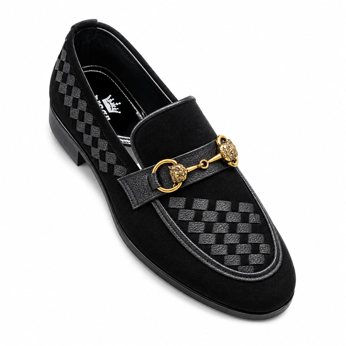 BBCB Crystal Collection Premium Handmade Leather Loafers | Luxury Woven Design & Gold Buckle