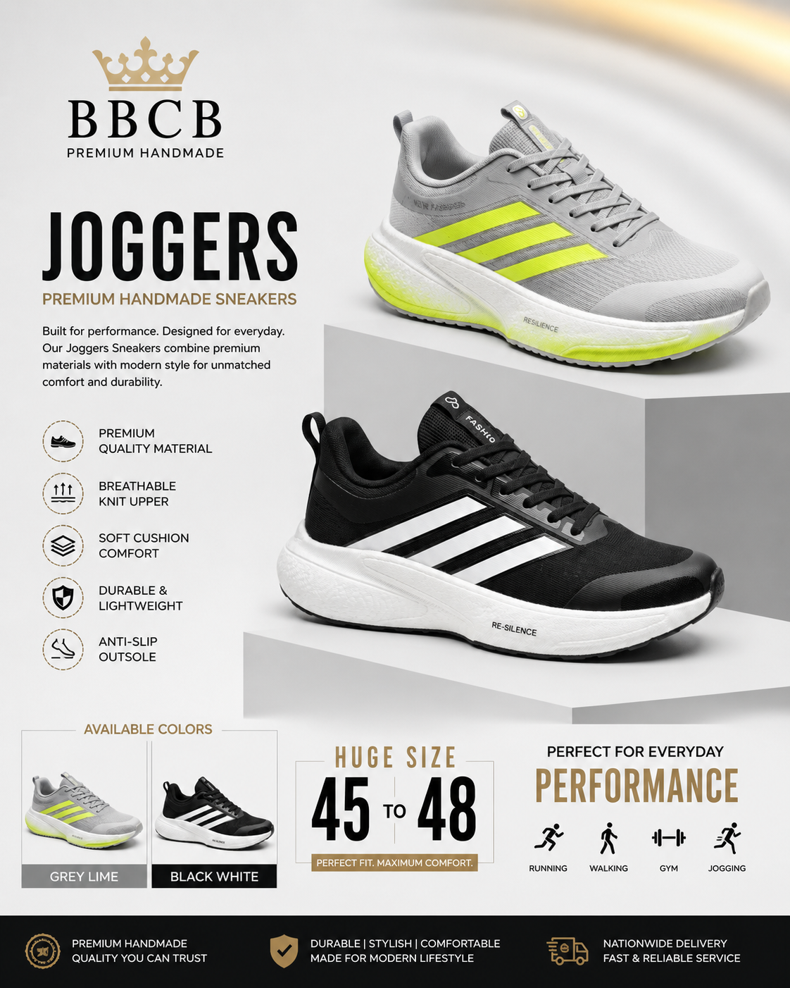 BBCB Joggers Premium Handmade Performance Sneakers – Men’s Running & Training Shoes | Sizes 45–48