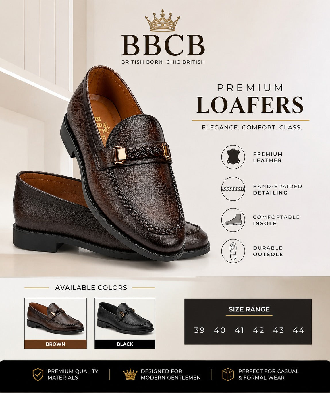 BBCB Premium Hand-Braided Leather Loafers – Luxury Formal & Casual Shoes for Men