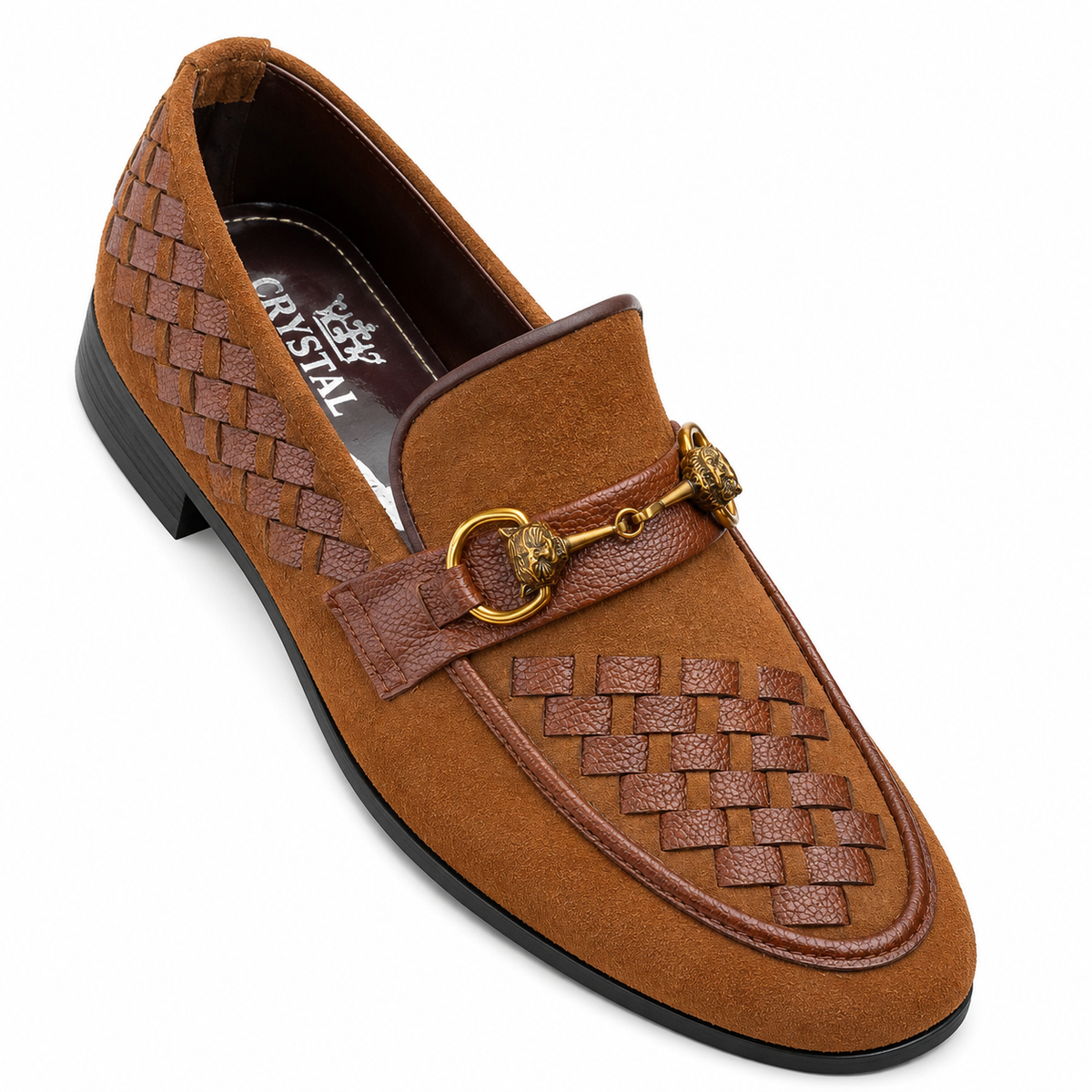 BBCB Crystal Collection Premium Handmade Leather Loafers | Luxury Woven Design & Gold Buckle