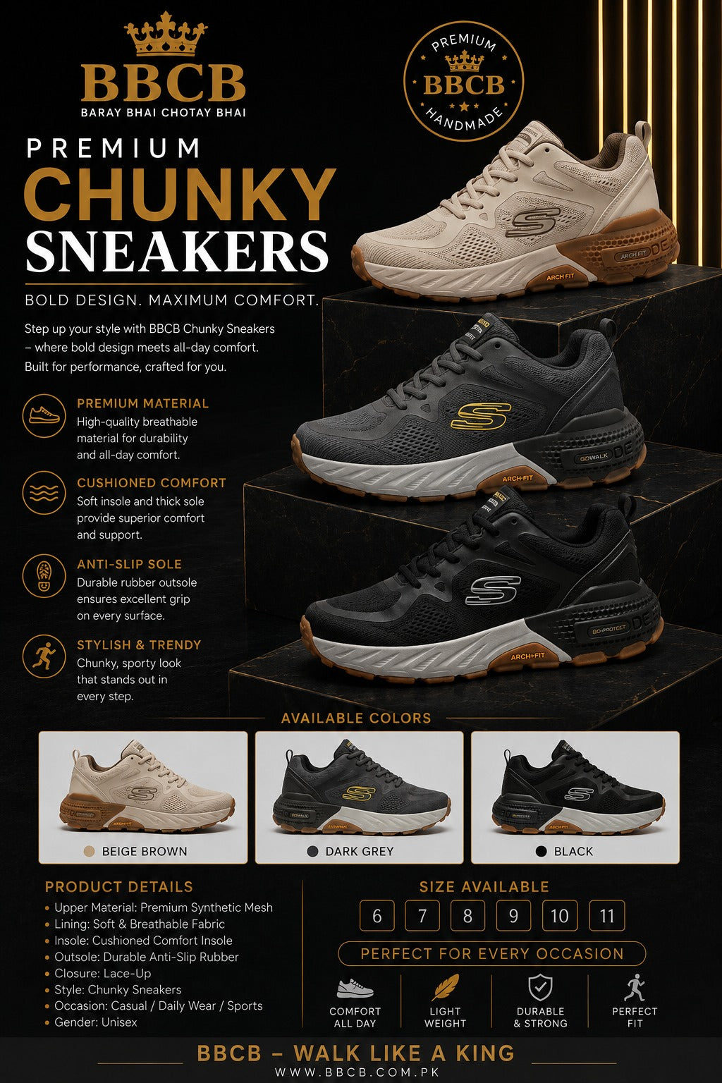 BBCB Premium Chunky Sneakers – Cushioned Comfort & Anti-Slip Sole | Unisex Sports & Casual Shoes