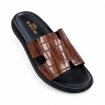 BBCB Premium Medicated Slides for Men – Luxury Crocodile Texture, Soft Comfort Footbed & Lightweight Design