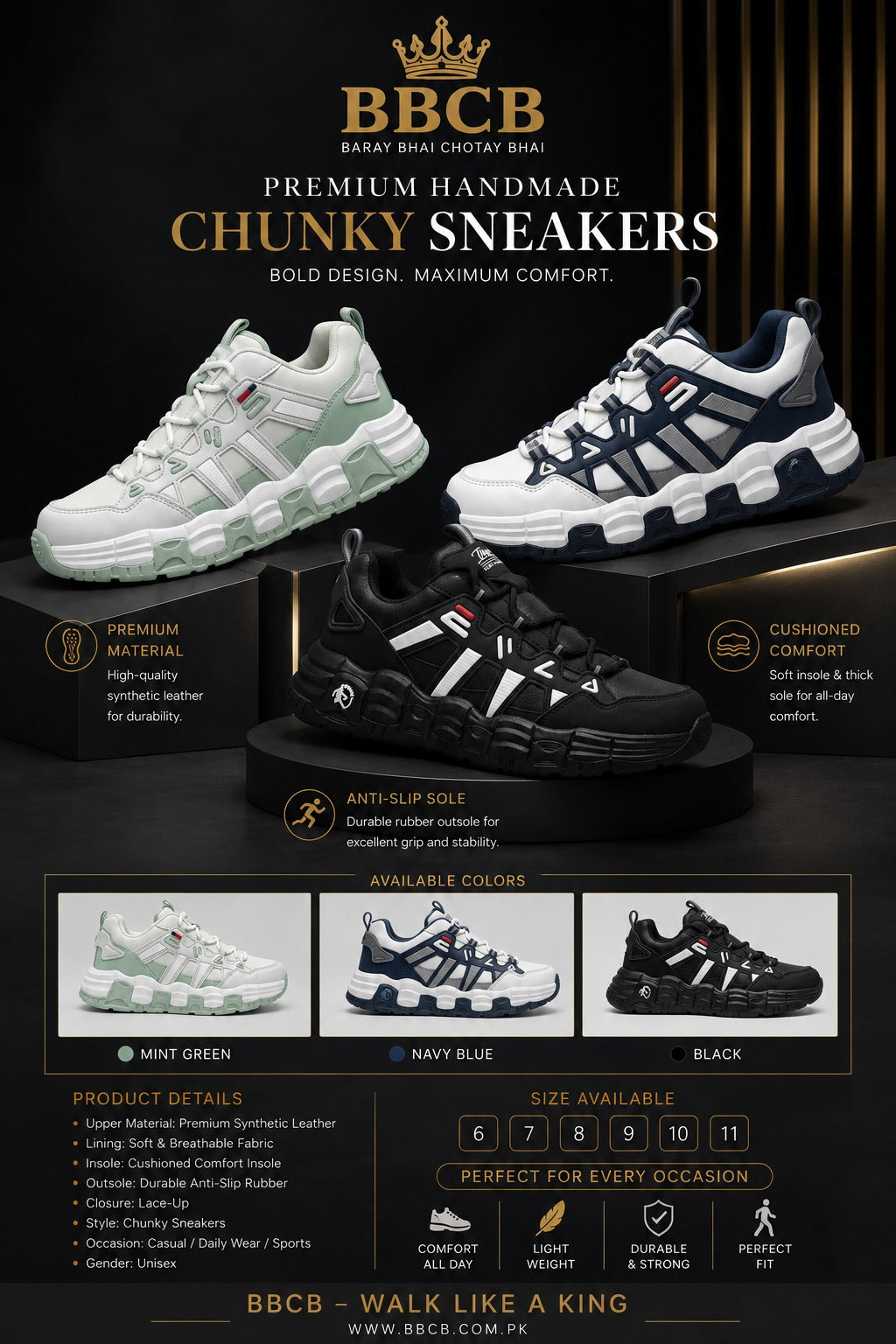 BBCB Premium Chunky Sneakers – Bold Design, Maximum Comfort | Unisex Casual Sneakers