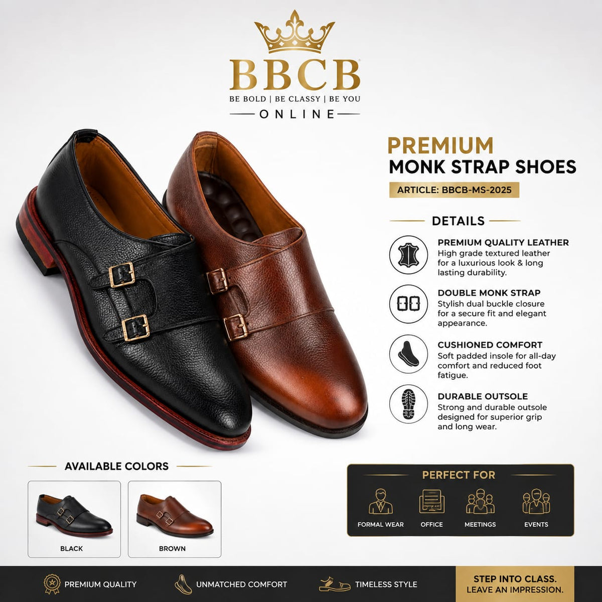 BBCB Premium Double Monk Strap Shoes – Luxury Leather Formal Footwear