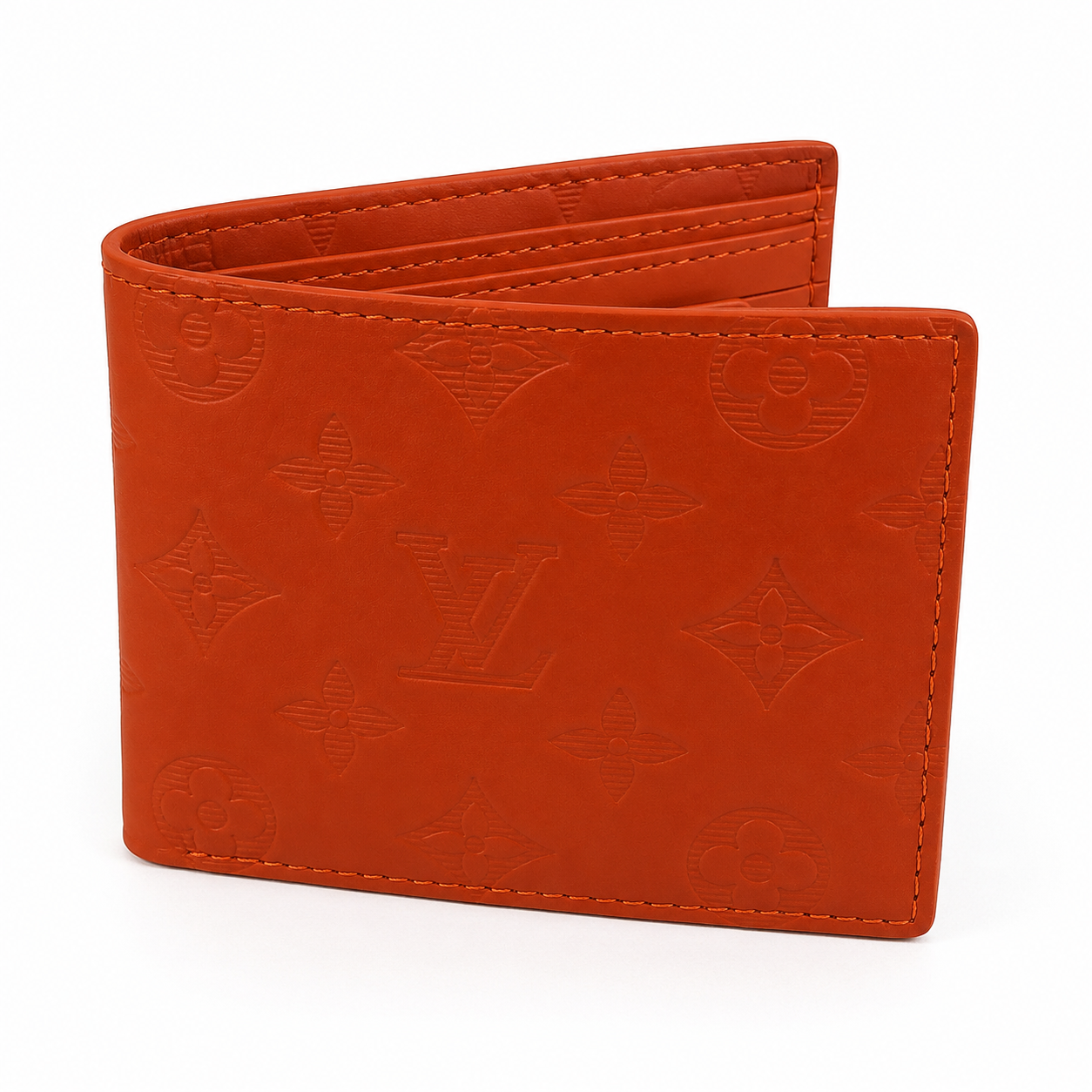 Premium Genuine Leather Orange Bi-Fold Wallet for Men – Luxury Embossed Slim Wallet with ID Window