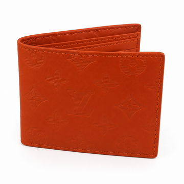 Premium Genuine Leather Orange Bi-Fold Wallet for Men – Luxury Embossed Slim Wallet with ID Window